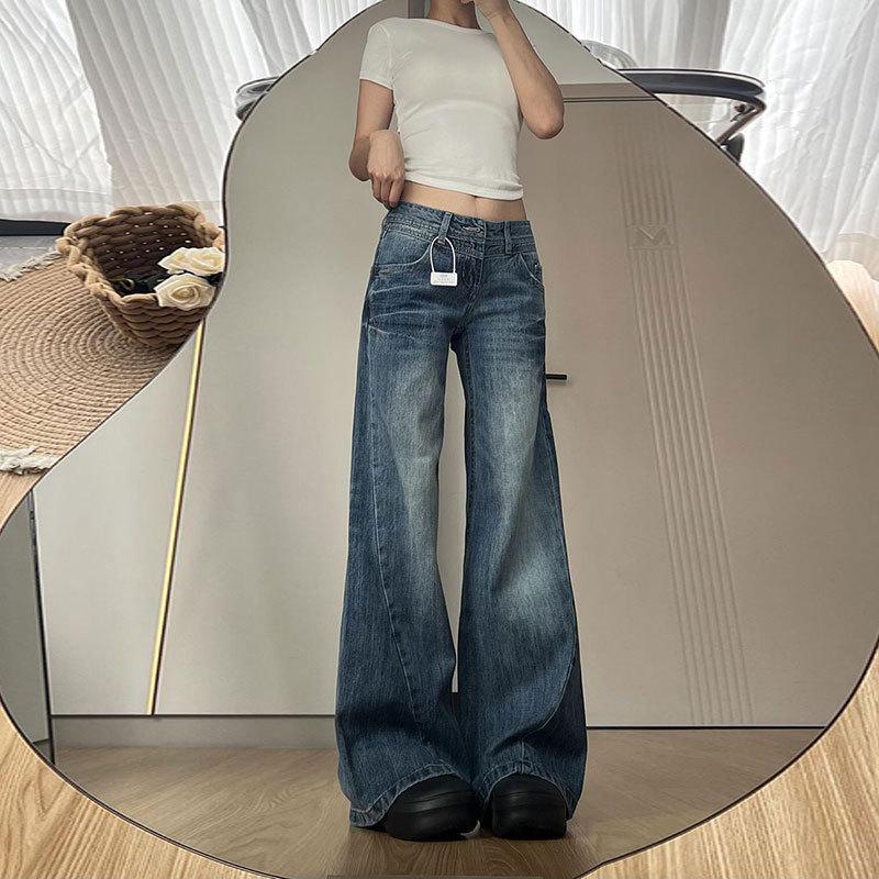 

Plus Size American Spicy Girl Wide Leg Jeans - New Autumn Slimming Straight Pants 2XL синий