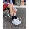 Leather platform white shoes women's spring and summer new heightening versatile lace-up round head white board shoes