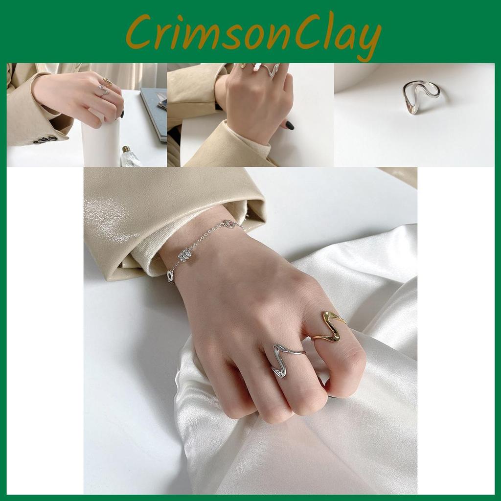 Fashionable Adjustable S925 Silver Ring For Women Featuring Simple Wave Triangle Shape