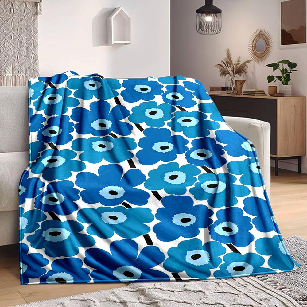 1Pc Blue Floral Blanket Soft And Comfortable Casual Warm Camping Travel Christmas Halloween Xmas Gift M928187