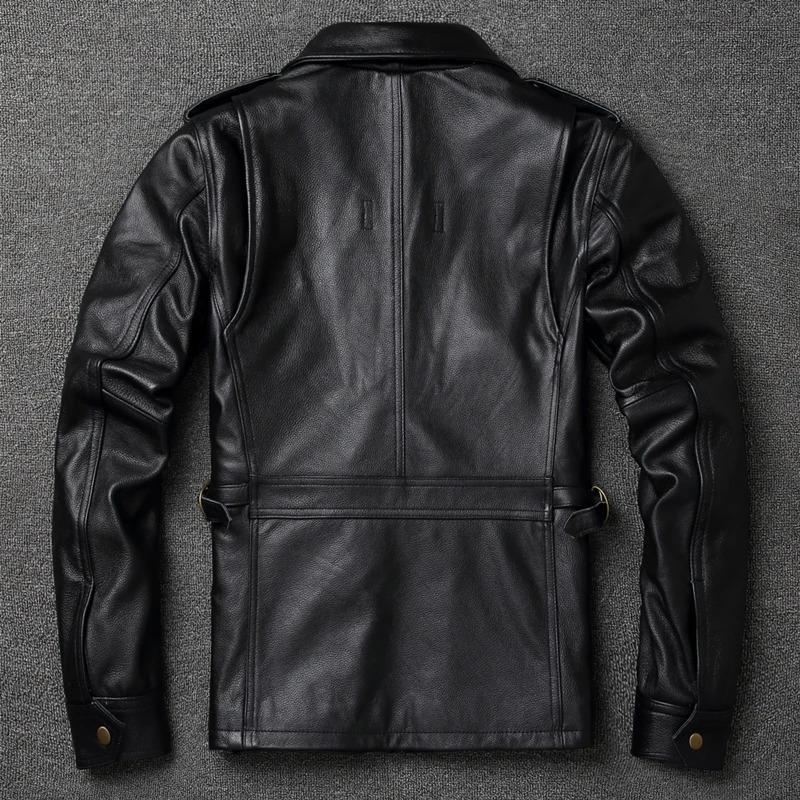 Chinese Size Brown Black Real Cowhide M65 Hunting Leather Jacket Men Genuine Leather Coat Winter Pockets Jackets Jaqueta Masculina De Couro