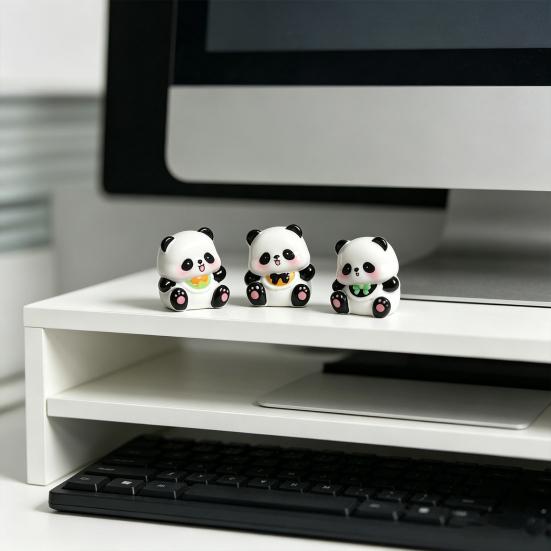 3 Pcs Mini Panda Figurines, Cute Resin Panda Fairy Garden Accessories, Cartoon Tiny Animals Cake Topper for DIY Craft, Aquarium, Car