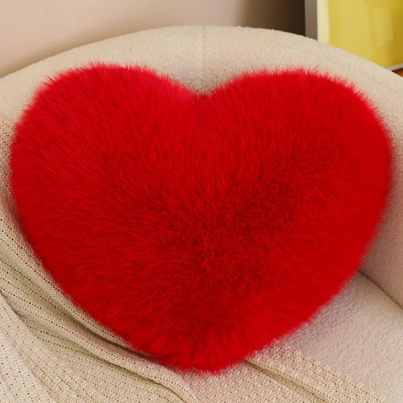 New Valentine's Day Red Heart Shaped Throw Pillow Imitation Real Ermine Fluffy Toy Nap Pillow Sofa Pillow Girls Holiday Gift
