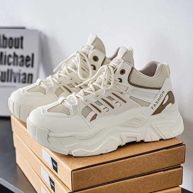 Tykksåle Allsidig Clunky Sneaker for menn Ny trend mesh snøring Pustende uformelle sportssko Økte myke såler