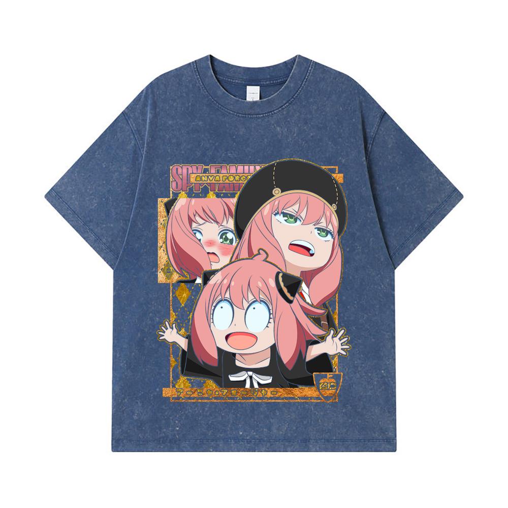 

275 GSM Washed T-shirts 100% Cotton Spy x Family V12 Anya Print Unisex Heavy Cotton T Shirt 2XL королівський синій колір
