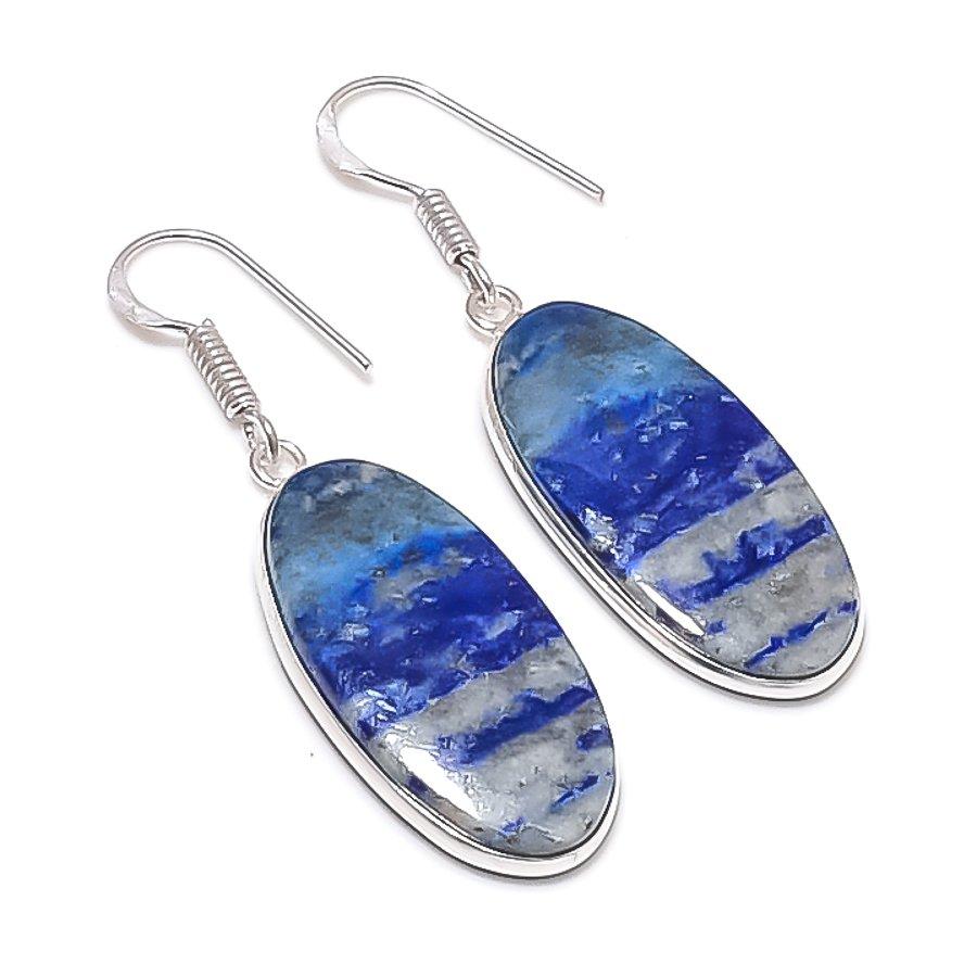 Natural Lapis Lazuli Gemstone 925 Sterling Silver Jewelry Earring 1.93  AEE-11176