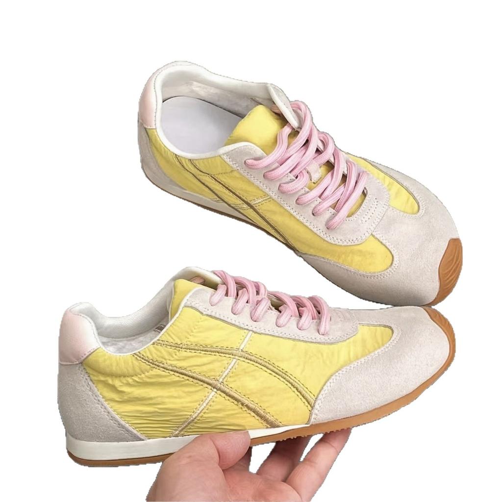Macaron Shoes Retro Moral Training Shoes Flat-soled Lace-up Women's Versatile Color Matching Light Forrest Gump Shoes Sports and Leisure Commuter S