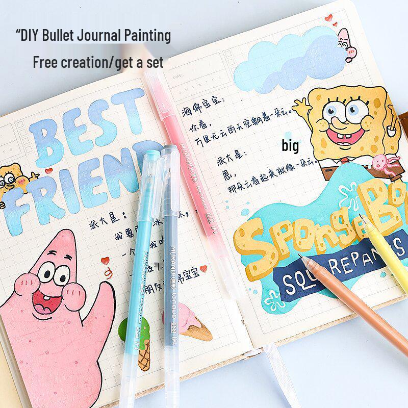 Morandi Color Large Capacity Blue Fruit Journal Pen - Colored Neutral Pen for Note-Taking and Highlighting