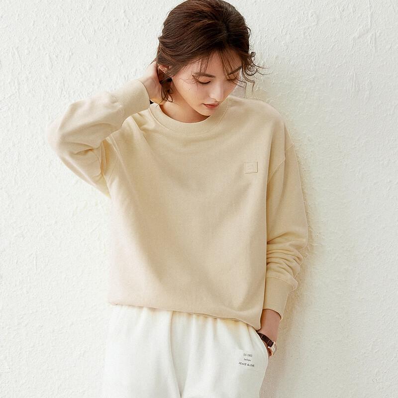Women's Apricot Loose Fit Round Neck Sweatshirt