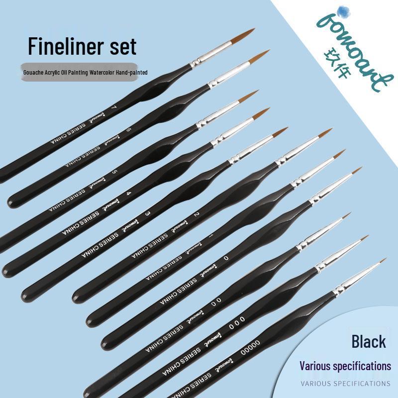 Wolf Hair Fine Line Brush - Black Triangular Birch Handle for Nail Art and Watercolor Detailing