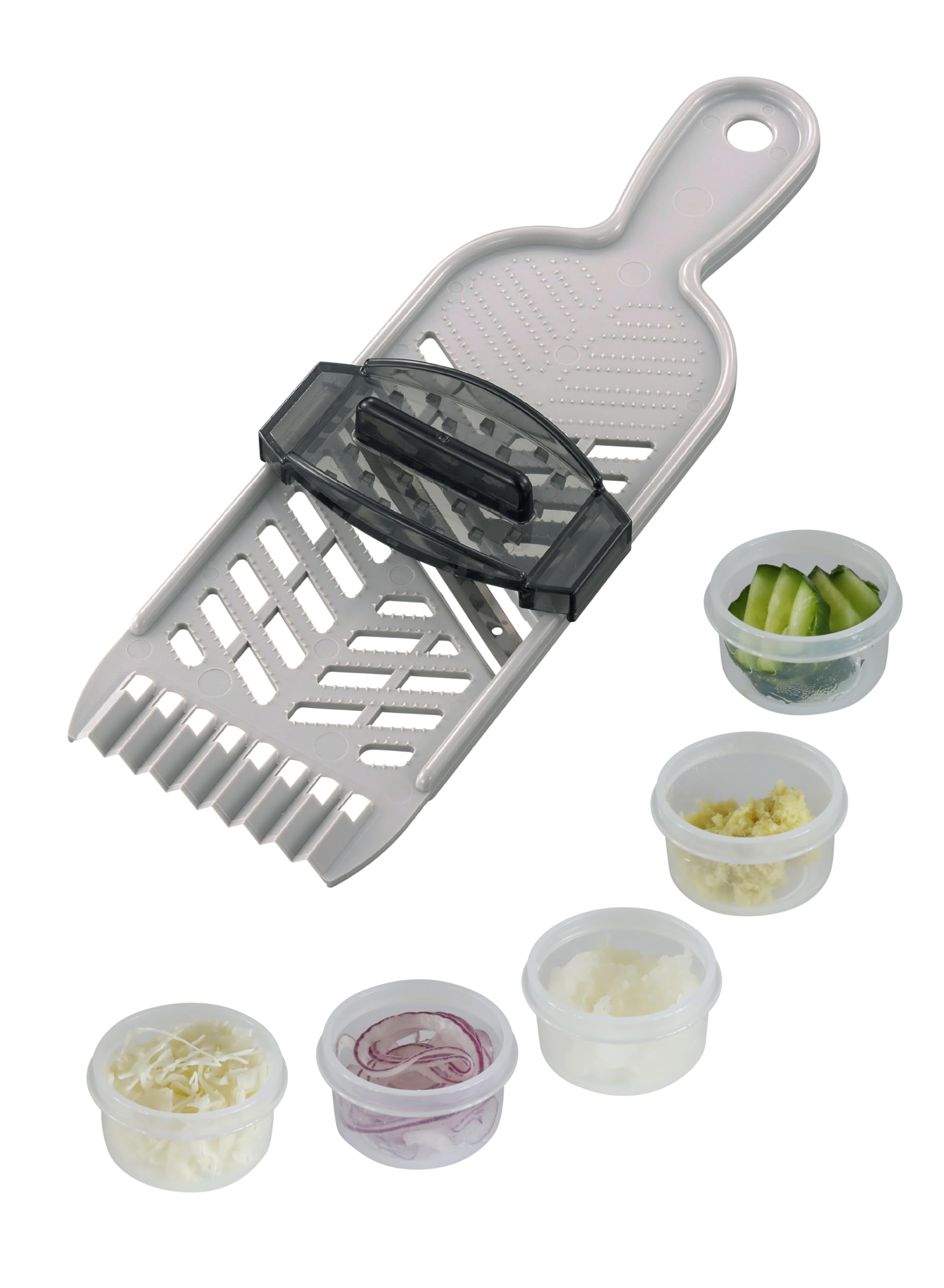 

CB Japan Слайсер 4 вида нарезки с безопасным держателем слайсер atomico [Сделано в Японии] Нарезка/Мелкая терка/Крупная терка/Декоративная 4-целевой серый