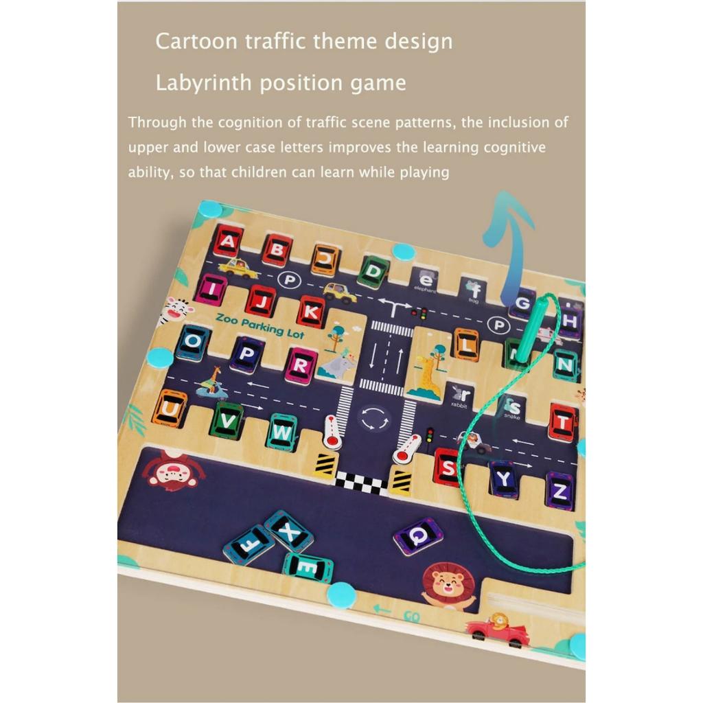 Children Magnetic English Letters Find Car Parking  Maze Learning Education Toys Color Matching Montessori Toys Wooden Toys
