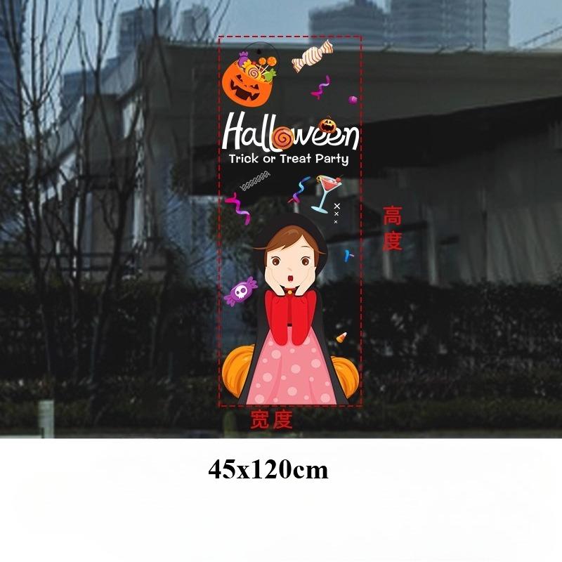 45x120cm Halloween Pumpkin Window Stickers Cartoon Candy Jack-o'-lantern Static Sticker Black Cat Ghost Festival Happy Halloween