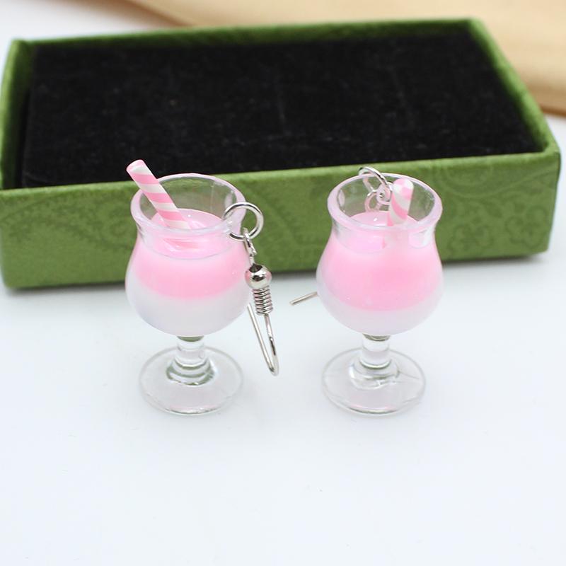 

Creative Simulation Red Wine Goblets Makaron Double Color Beverage Cups Milk Tea Earrings Innovative Fashion Cute Accessories
