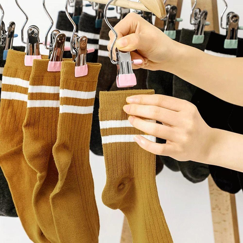 30Pcs Portable Closet Clothespins Stainless Steel Laundry Clothes Pegs With Hook  Leggings