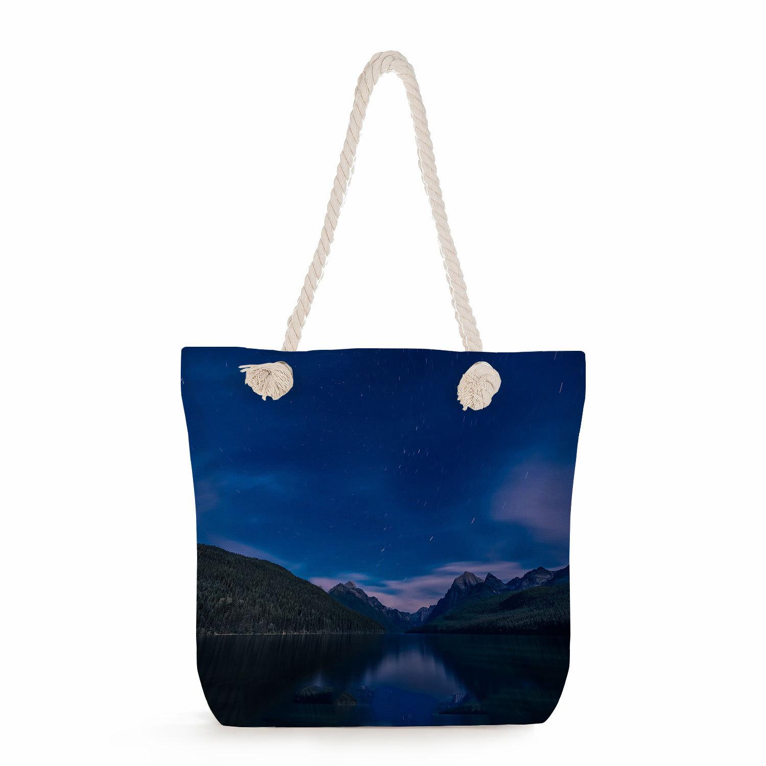 Starry sky print thick rope single-shoulder beach bag 7285