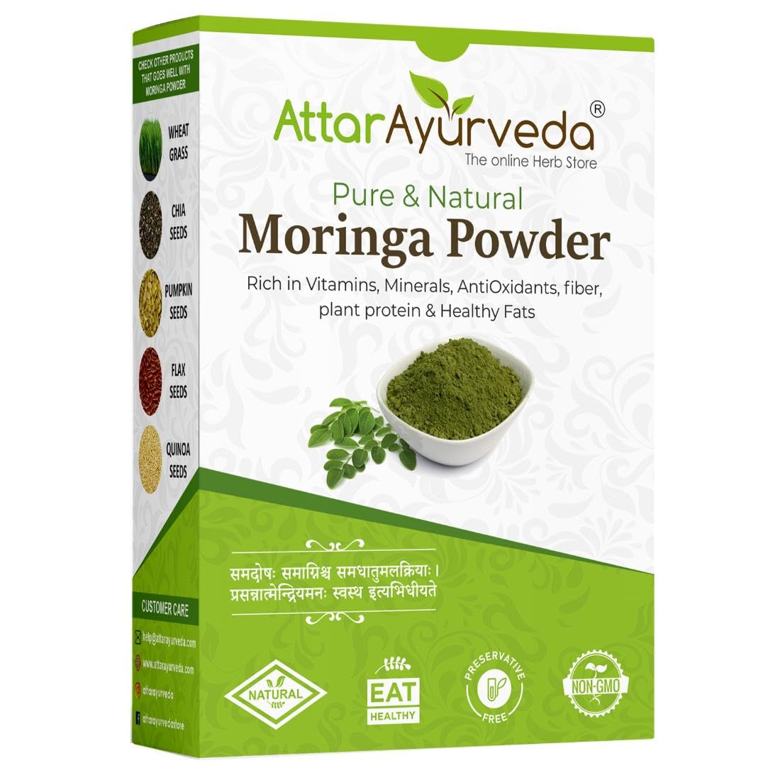 Attar Ayurveda Moringa Leaf Powder 200 g Drumstick Leaf Powder Natural Plant Protein Superfood Hair Skin Wellness
