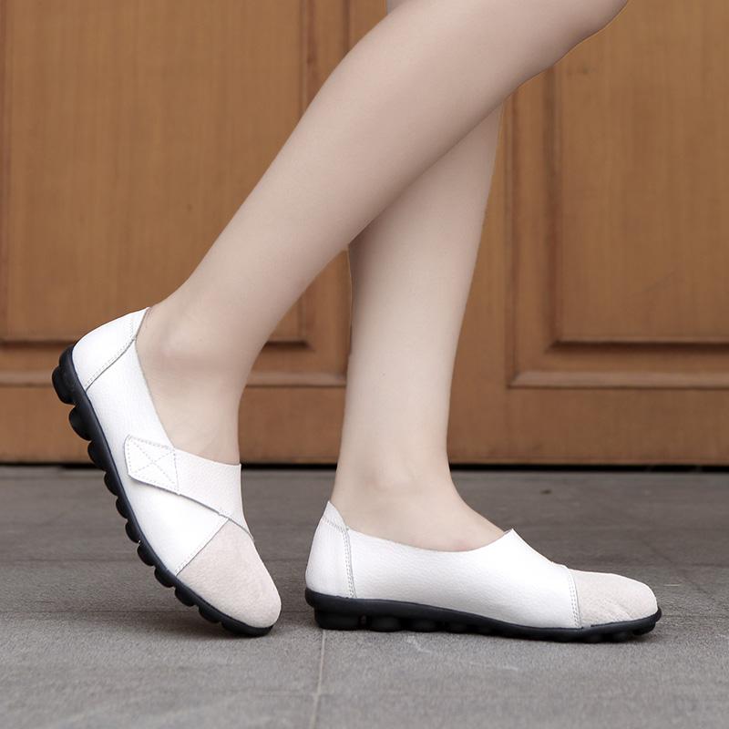 Woman's Flats Loafers Shoes Soft PU Leather Casual Shoes Big Size 35-44 Mocassin Boat Shoes for Women Hook Loop