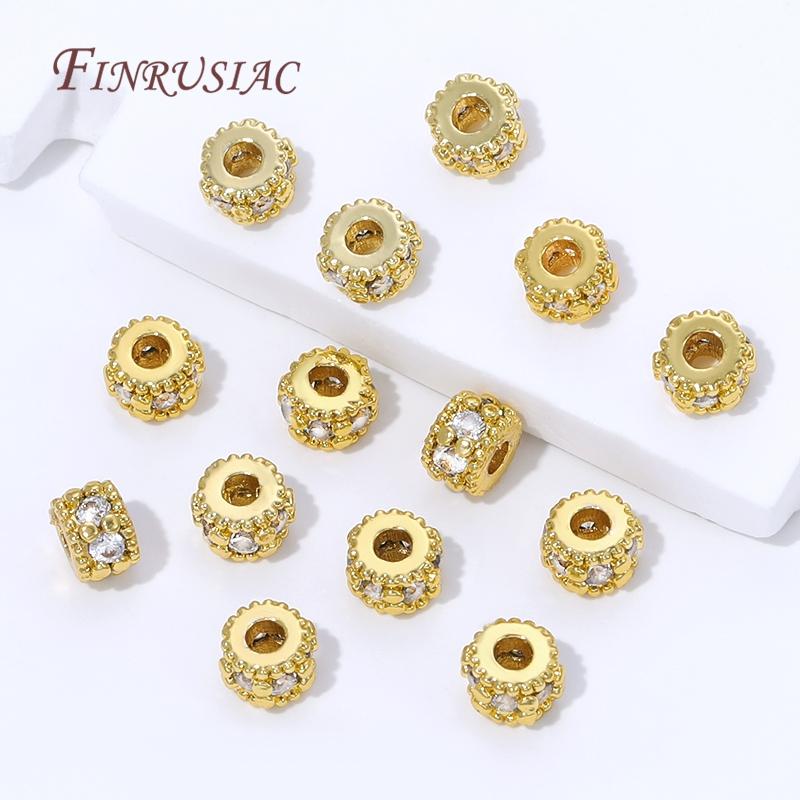 5/10Pcs 18K Gold Plated Spacer Beads For Jewelry Making,Zircon Round Beads Separators,Necklaces Bead DIY Jewelry Accessories
