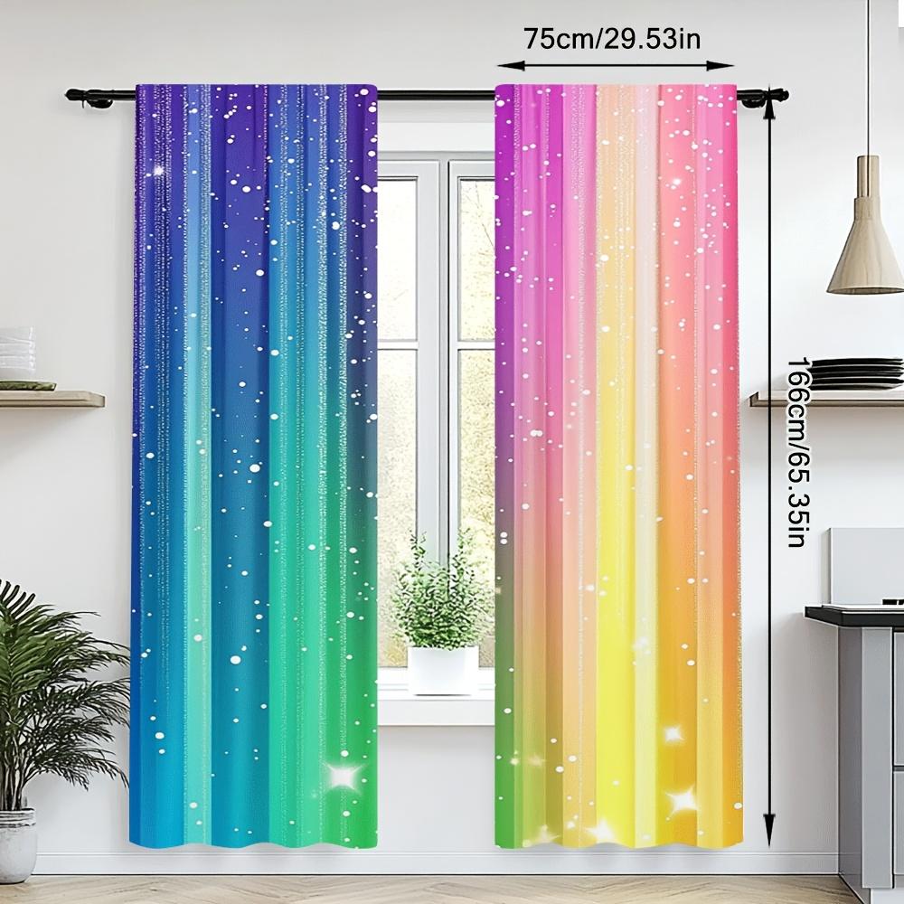 Set Of 2 Elegant Starlit Rainbow Door Curtains Fresh Print Home Bedroom Living Room Decor Soft Design Curtain With Light Filtering Polyester Perfect
