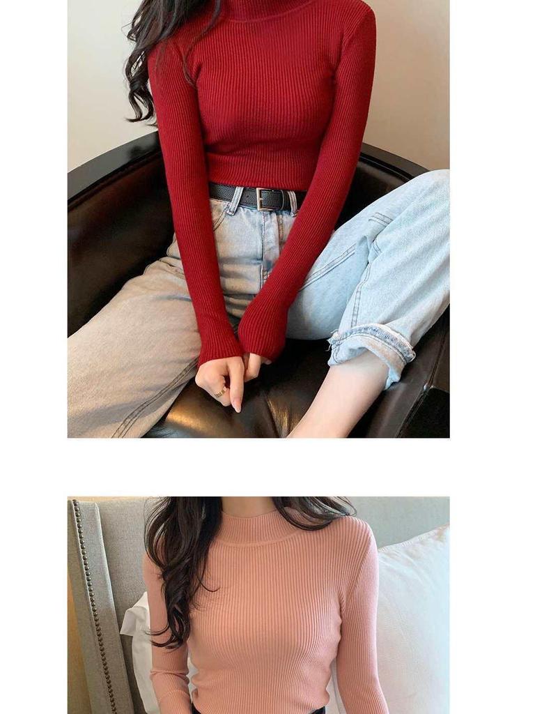 Damen Herbst/Winter 2025 Langarm Mid-Neck Pullover-Shirt