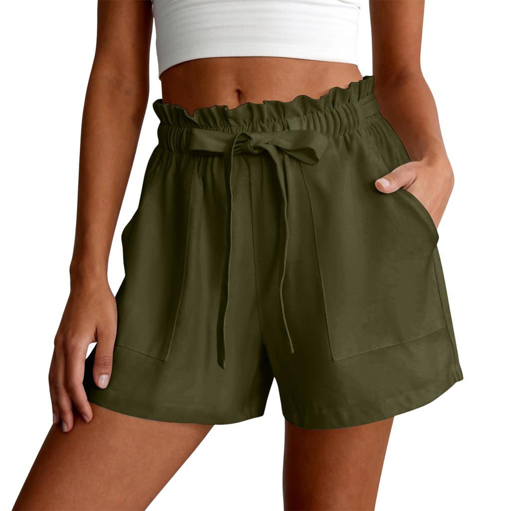 Summer Shorts For Women Casual Ruffle Drawstring High Waist Wide Leg Shorts