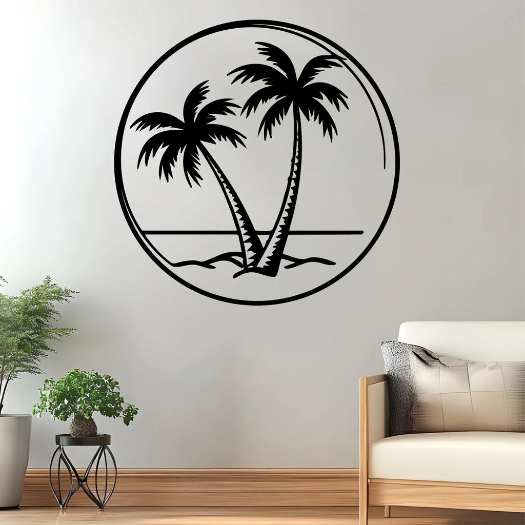 Iron Art Palm Tree Wall Art Mural Statue Weather‑Resistant Hooks for Outdoor Garden Fence Beach Summer Home Decor