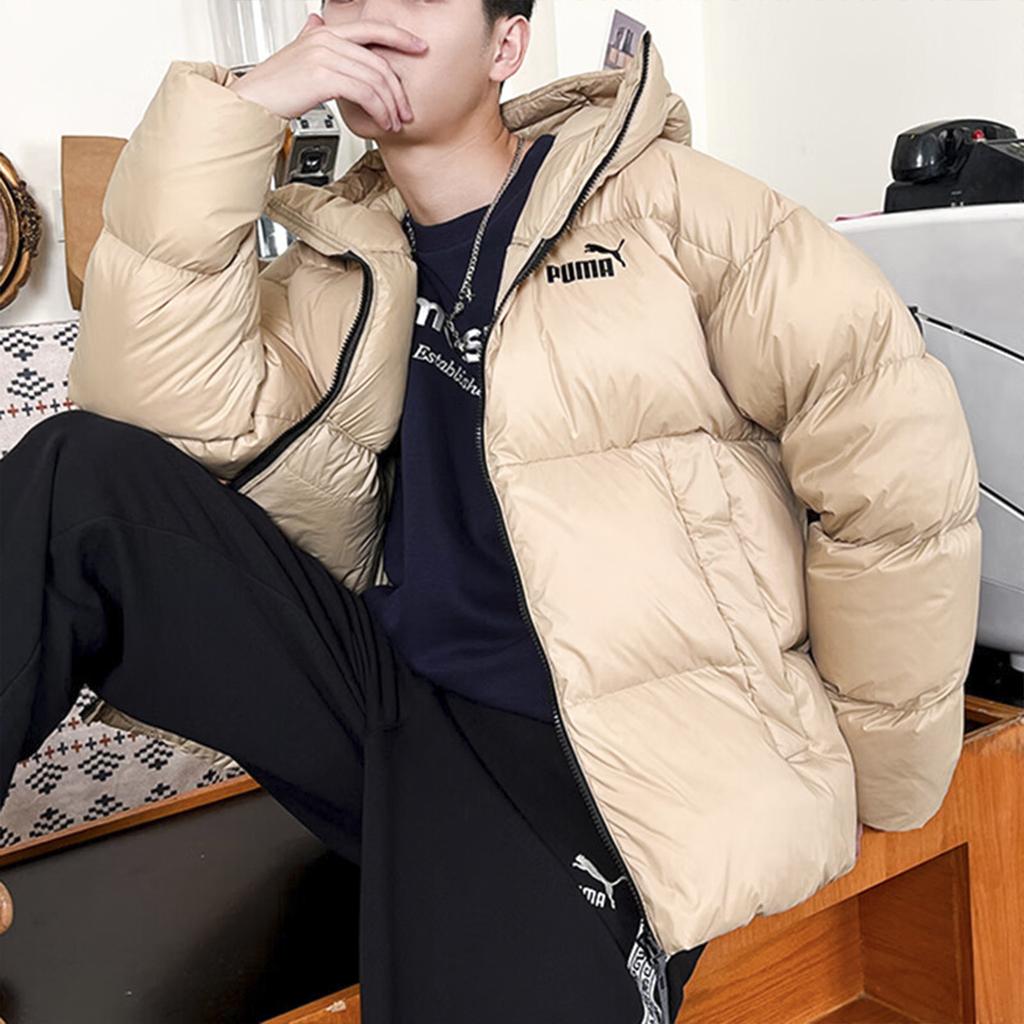 Puma Solid Color Hooded Casual Down Jacket Men Jackets Khaki 678334-84