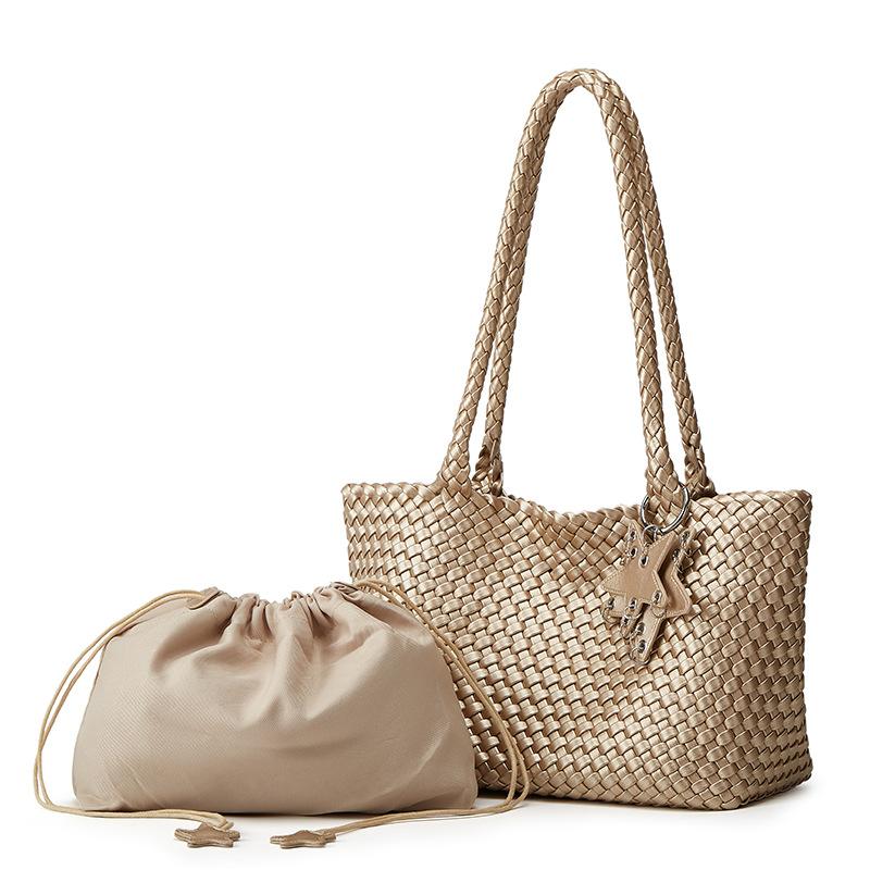 

Вместительная горизонтальная сумка ручной работы на одно плечо, высококлассная сумка-корзина для овощей, повседневная сумка-тоут золотой/шампанского