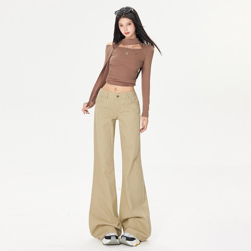American khaki slightly pulled jeans women's autumn and winter new waist replacement Spice girl slimming horn long pants velvet