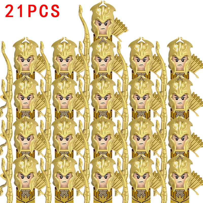 21 szt. Figurki MOC Armia Opancerzona Gwardia Łucznik Wojownik Żołnierze Klocki Budowlane Rycerze Tarcza Broń Klocki Zabawki