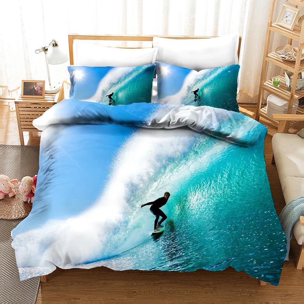 Surfing Bedding Set Queen/King/Full for Boys Kids Men Surfboards Duvet Cover Polyester Youth Ocean Sport Theme Comforter Cover