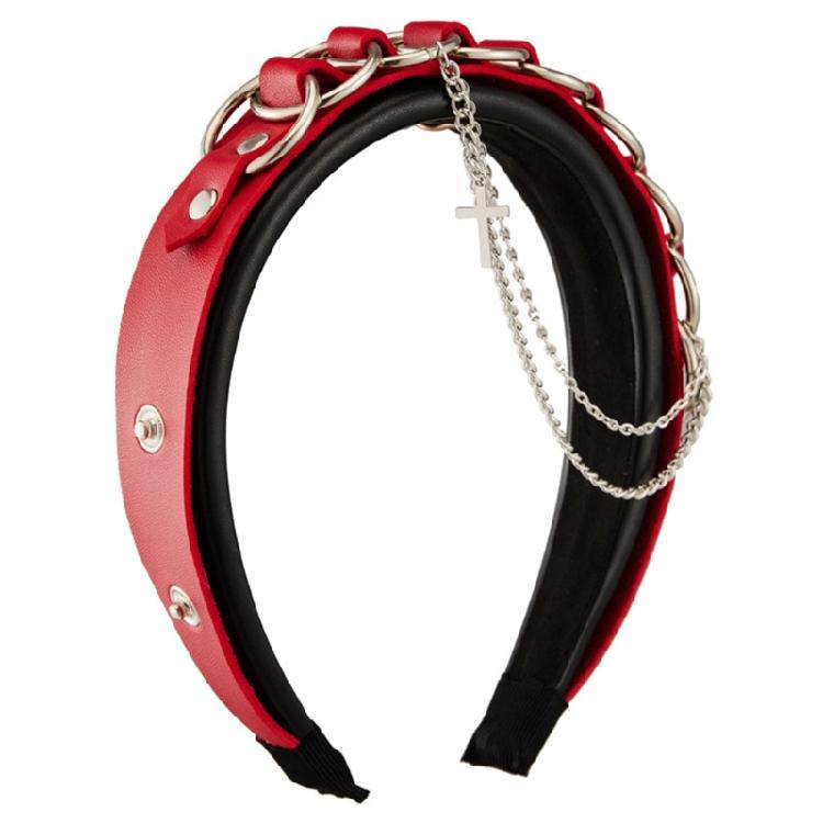 

PU Leather Buckle Headband Costume Accessories Hairband Theme Party Supply Buckle Chain Hairhoop for Women Roleplay червоний