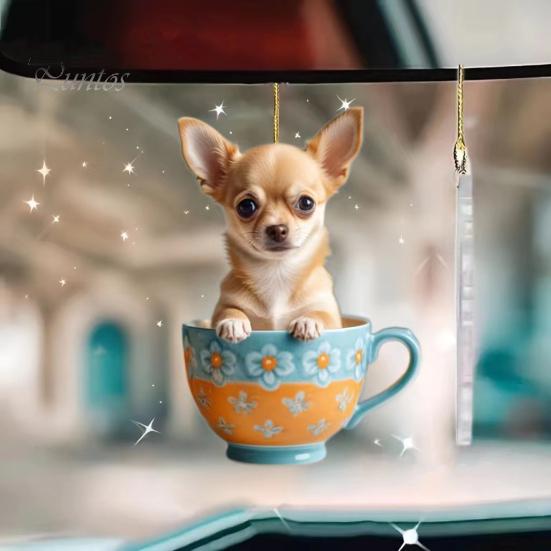 Akrylowa wisząca ozdoba w kształcie psa z zawieszką na smyczy, łatwa do powieszenia, kreatywna ozdoba choinkowa, zawieszka na torbę