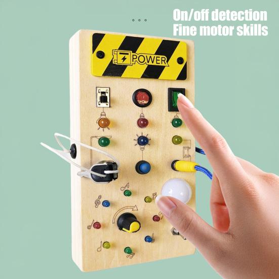 LED Light Switch Busy Board Toddler Light-up Switch Control Wooden Board Fine Motor Skills Kids Educational Learning Activity Game Board Toy