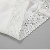 Summer Lace White Cotton and Linen Women's Suit Holiday Beach Suspender Square Neck Short Top + Mid Skirt Two-piece Set