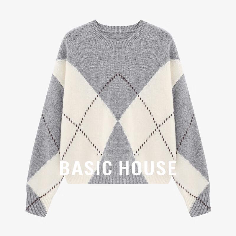 Damen Pullover Sweater 100% Wolle Retro Rautenmuster