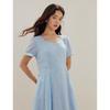 Inman French Square Neck Cinched Waist Short Sleeve Dress