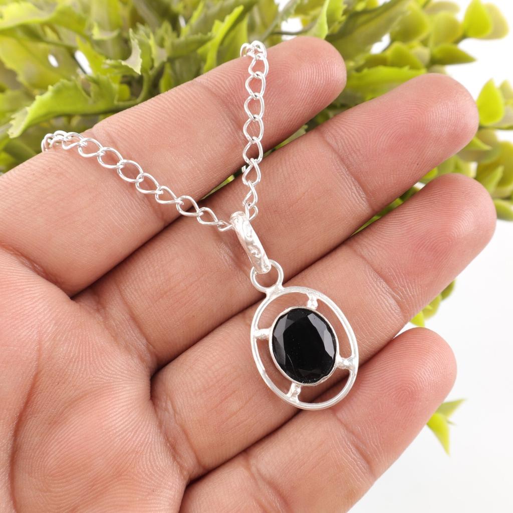 Oval Black Onyx Stone 925 Sterling Silver Root Chakra Wedding Gift New Pendant PP-6-17