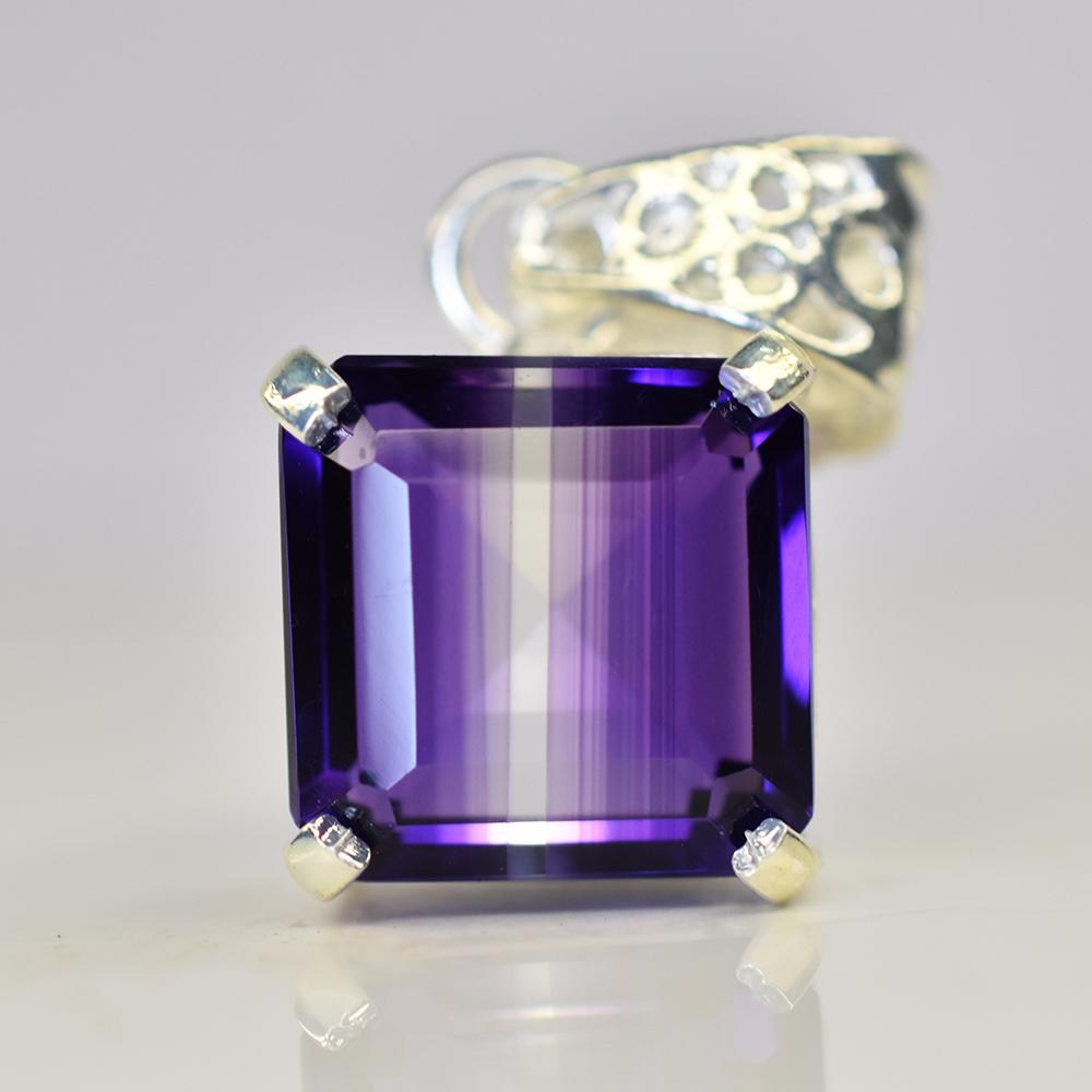 Natural Purple Amethyst 24.9 Ct CERTIFIED Square 925 Starling Silver Gem Pendant MY.PD-28-NS