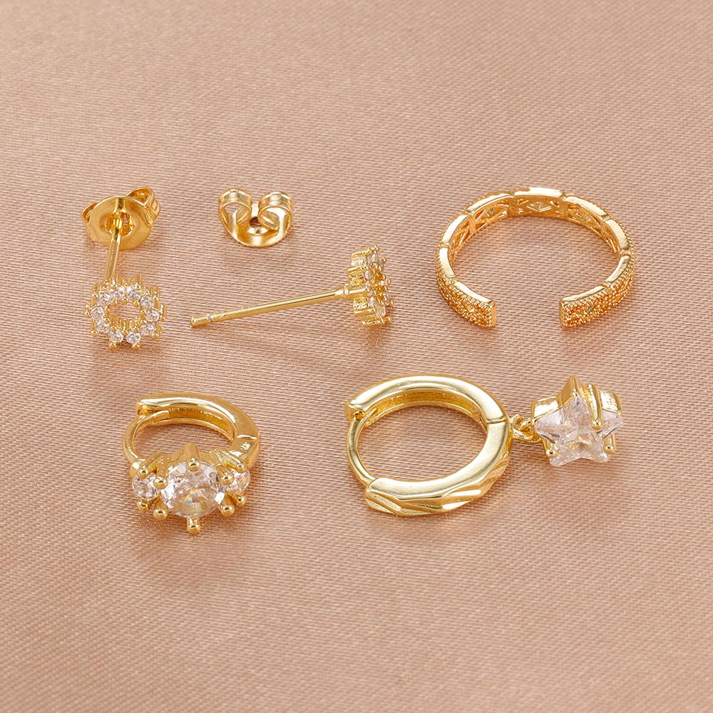 Vintage Fashion Zircon Star Hoop Earrings For Women French Design 14K Gold Plated Chain Earring Punk Cartilage Piercing Jewelry