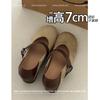 Sheepskin Version~ Small Man Inner Height Increase 7CM Mary Jane Shoes 2025 New French One-word Buckle Thick Heel Single Shoes Women