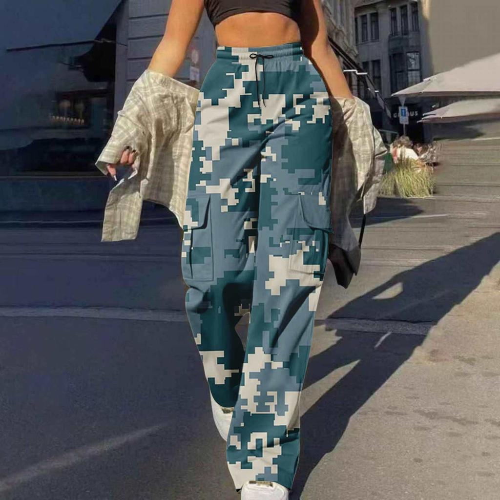 Trendy Uformell Streetwear for kvinner Baggy Cargo-bukser med lommer Bukser med brede ben Løse kjeledresser Lange bukser