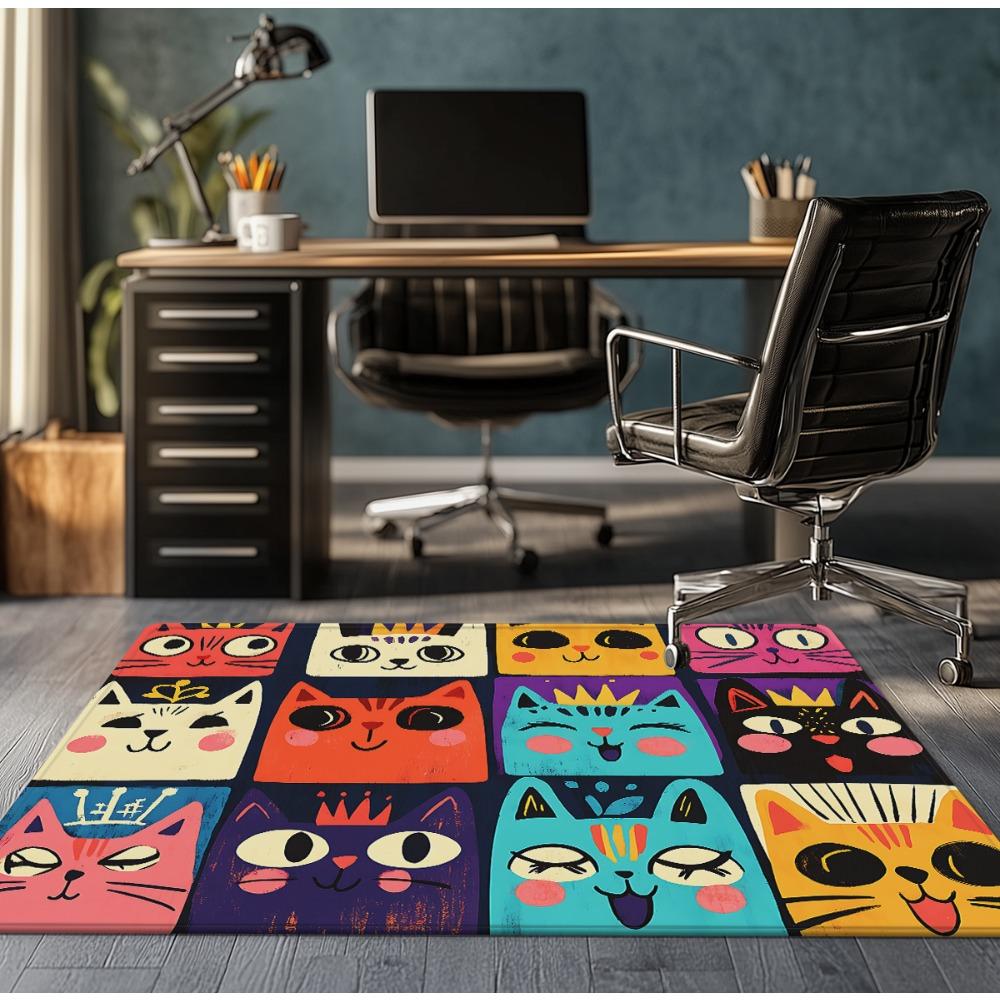 

Cute Cartoon Cat Faces Crystal Velvet Rug Colorful Kawaii Design Modern Home Decor Anti Slip Floor Mat for Kids and Teens 50x80cm