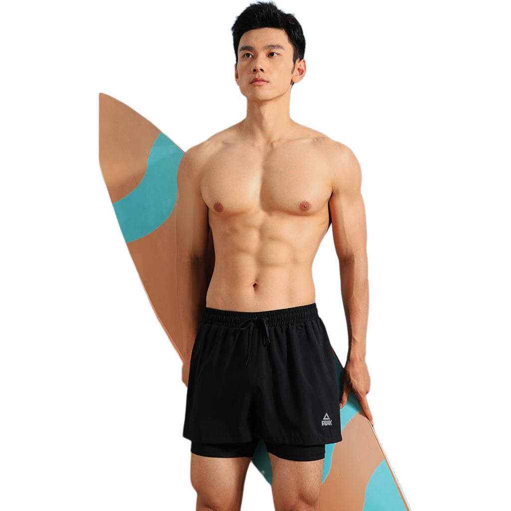 Peak Solid Color Training Lace-Up Mid-Rise Simple Versatile Swimming Exercise Comfortable Casual Shorts Men Shorts Black PEAK-YS03110