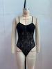 2026 European & American Sexy Slim-Fit Black Lace Button Camisole Bodysuit for Women