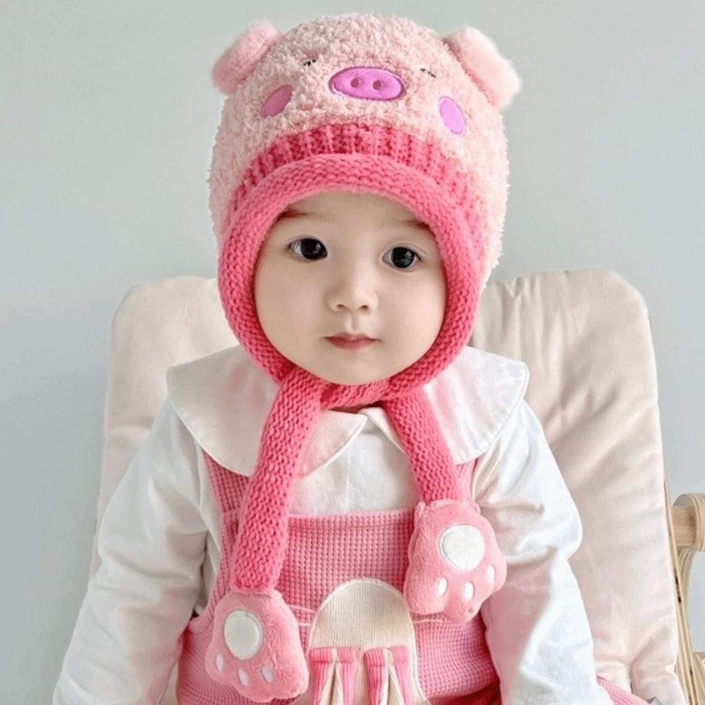 Bear Knitted Hat Cartoon Ear Protection Hat Cute Baby Plush Hat  Kids