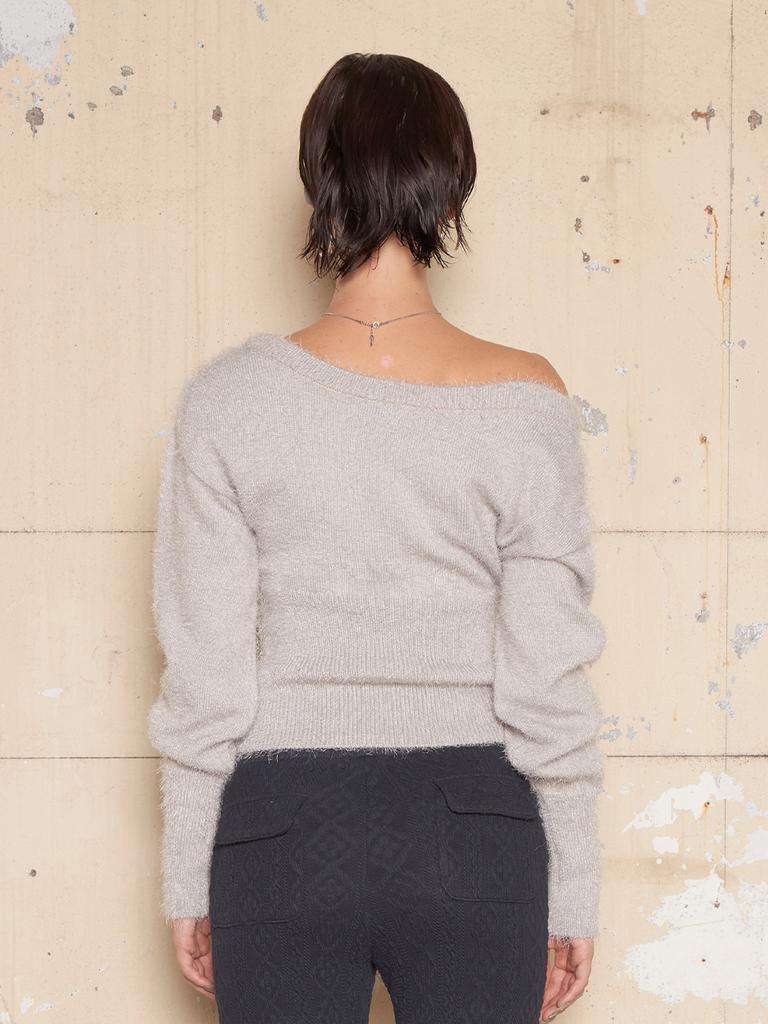 Hilda Fluffy Corset One-Shoulder Knit [Gray]