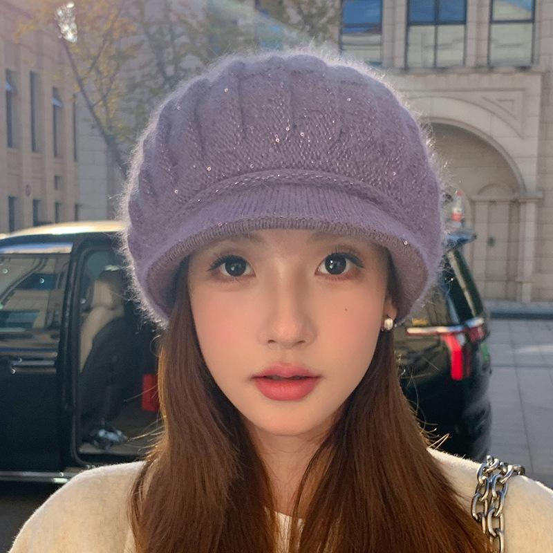 Autumn and Winter Peaked Cap Women's Bald Hat Thickened Ear Protection Hat Warm Knitted Wool Hat