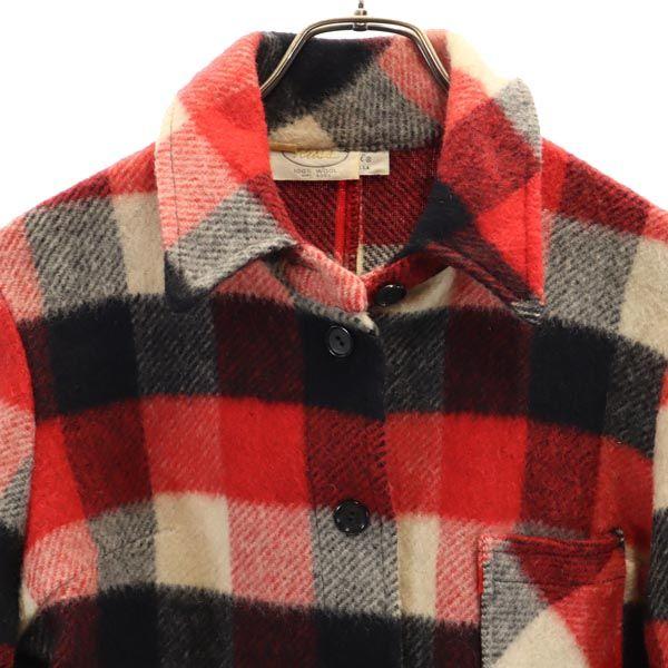 RUSS 70s Vintage Made in USA Check Pattern Wool jacket M Navy Women Used